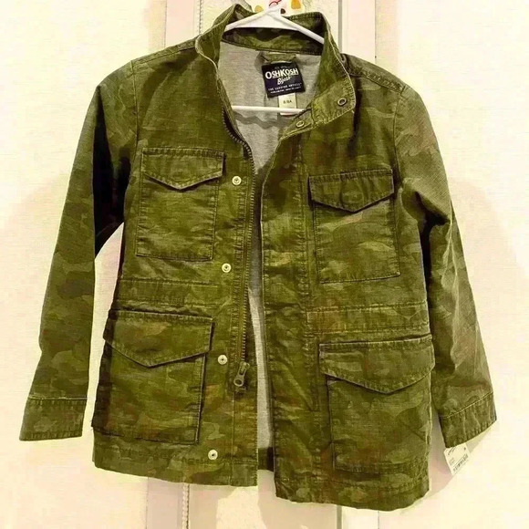 NWT OSHKOSH B’GOSH Green Camo Utility Jacket for Girls Sz 8/8A - Picture 1 of 6